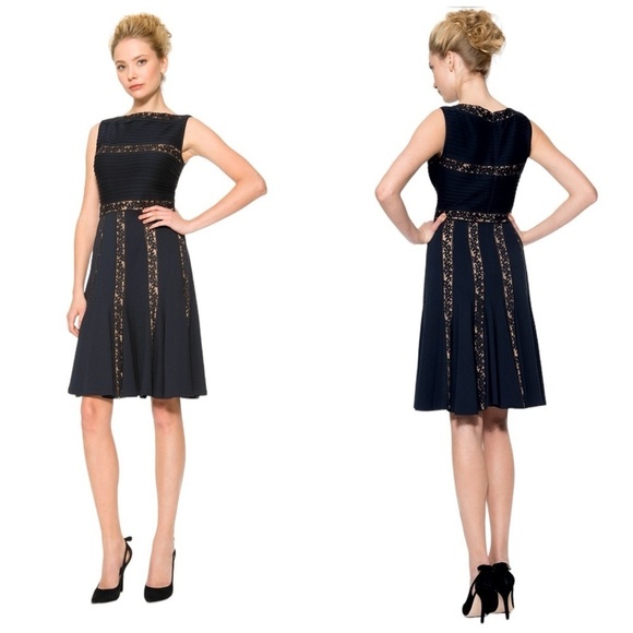 NWT Tadashi Shoji PINTUCK black JERSEY LACE DRESS size small cocktail wedding - Picture 1 of 7